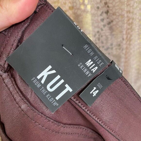 Kut from the Kloth Mia High Rise Skinny Wet Look Bordeaux Jeans 14 NWT - Picture 6 of 11